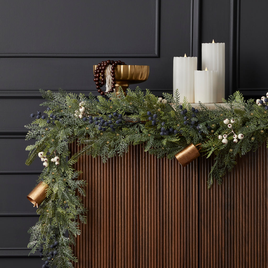 Mixed Mica Foliage with Harmony Bells 9ft Garland Pre-Lit with Fairy Lights (Battery-Operated)