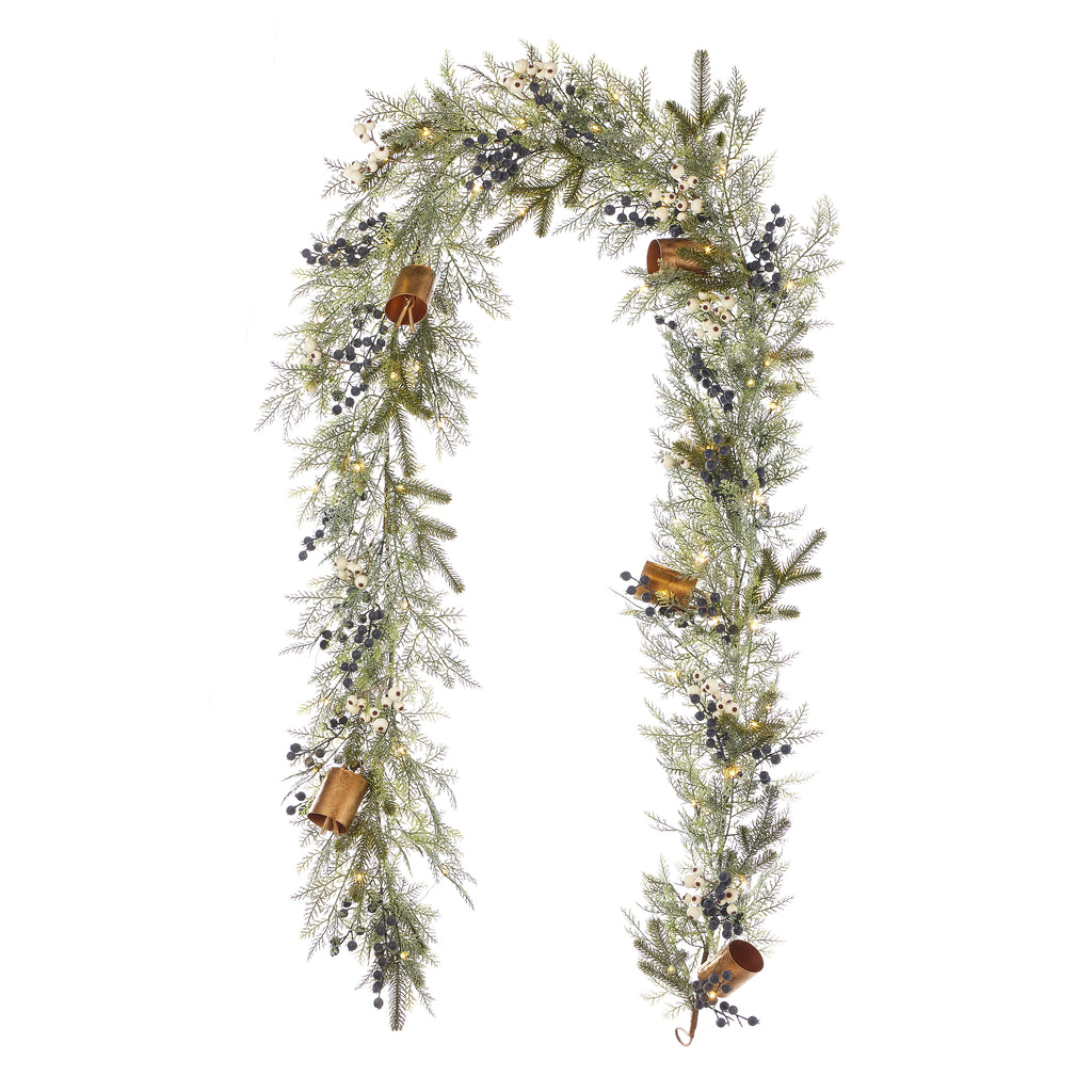 Mixed Mica Foliage with Harmony Bells 9ft Garland Pre-Lit with Fairy Lights (Battery-Operated)