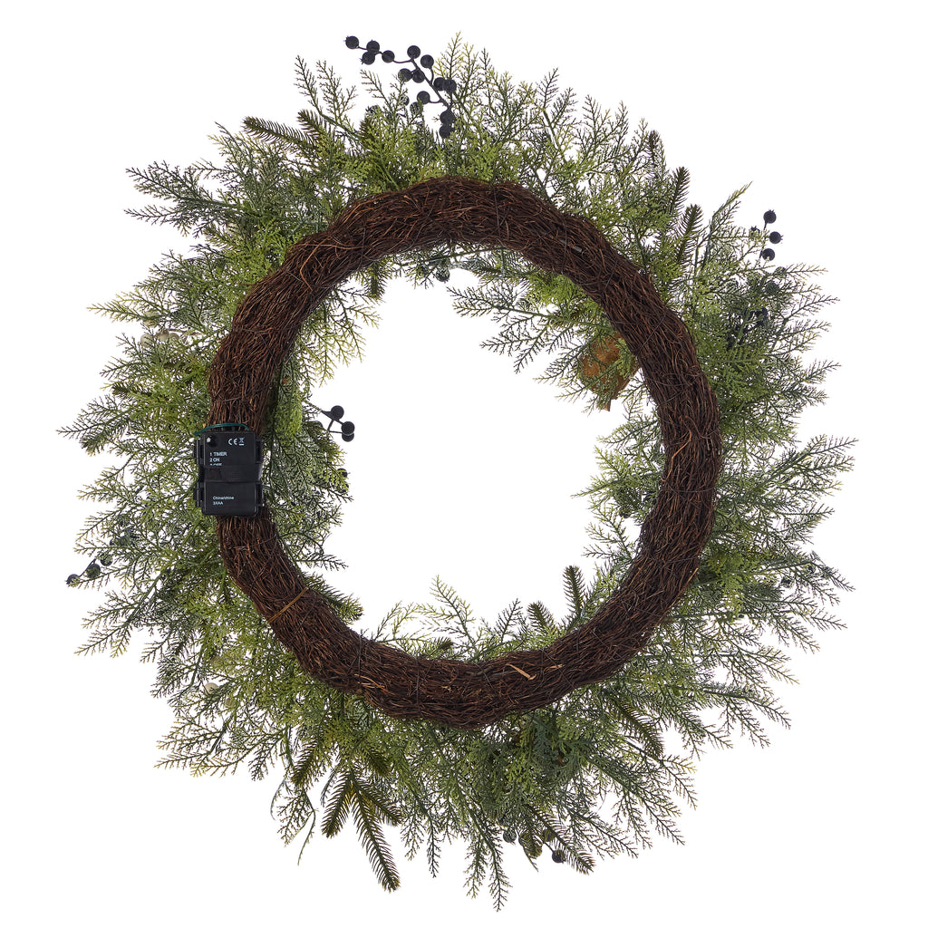 Mixed Mica Foliage with Harmony Bells 30in Wreath Pre-Lit with Fairy Lights (Battery-Operated)