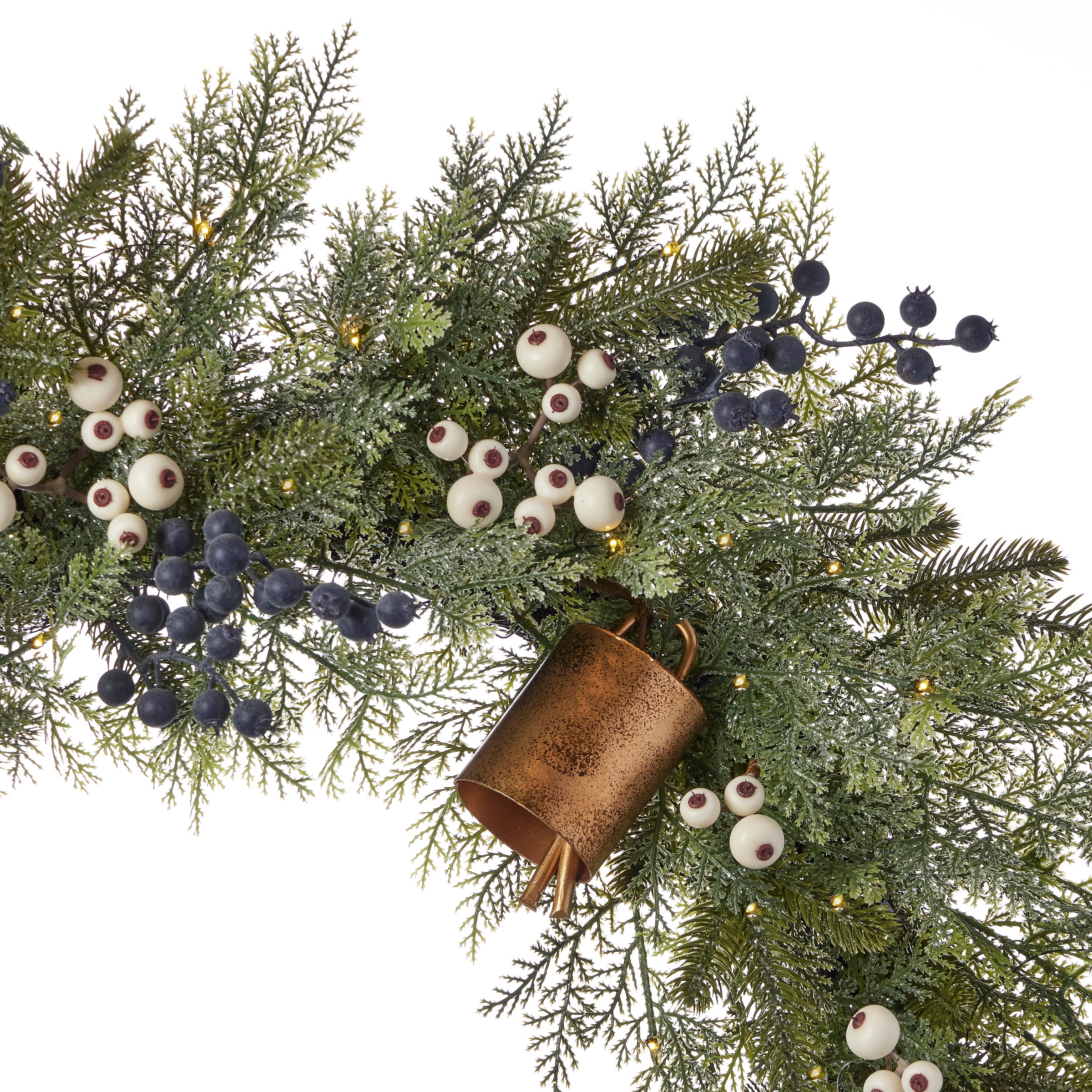Mixed Mica Foliage with Harmony Bells 30in Wreath Pre-Lit with Fairy Lights (Battery-Operated)