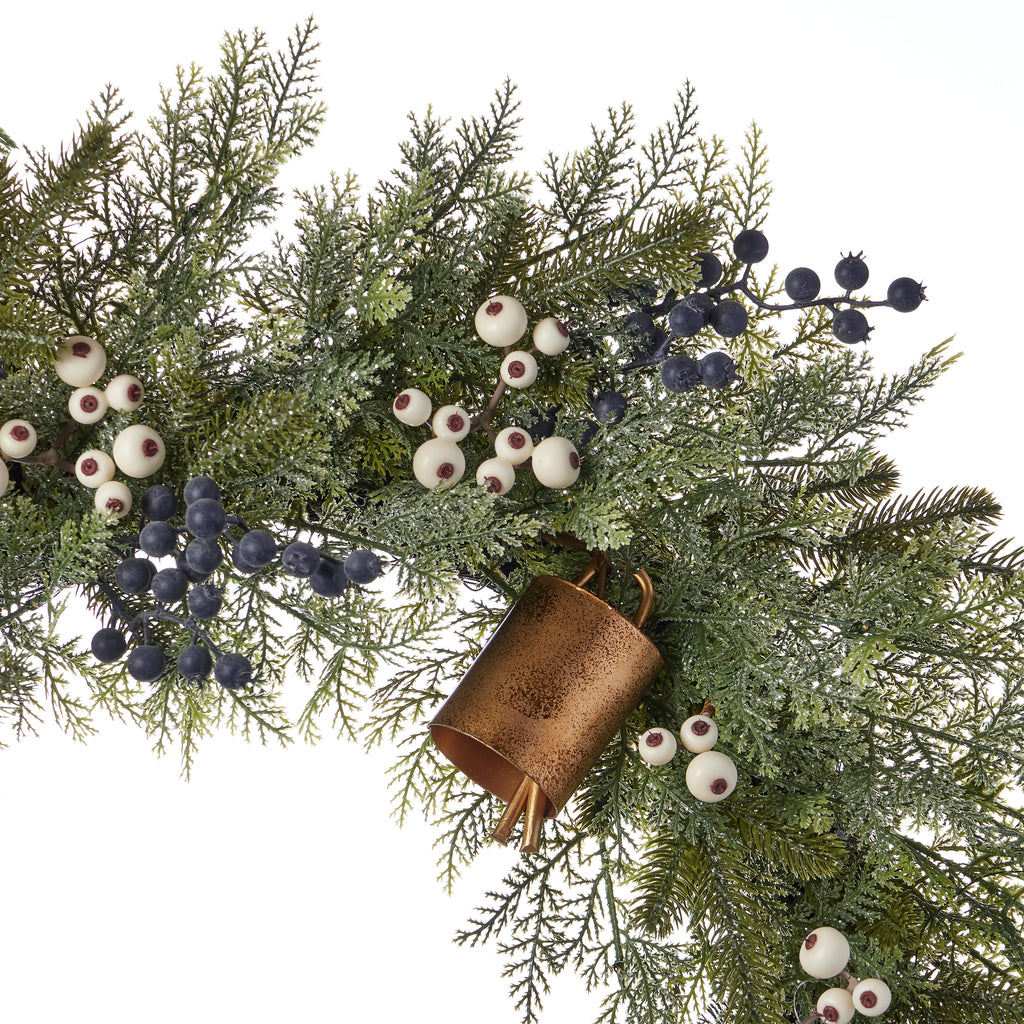Mixed Mica Foliage with Harmony Bells 30in Wreath Pre-Lit with Fairy Lights (Battery-Operated)