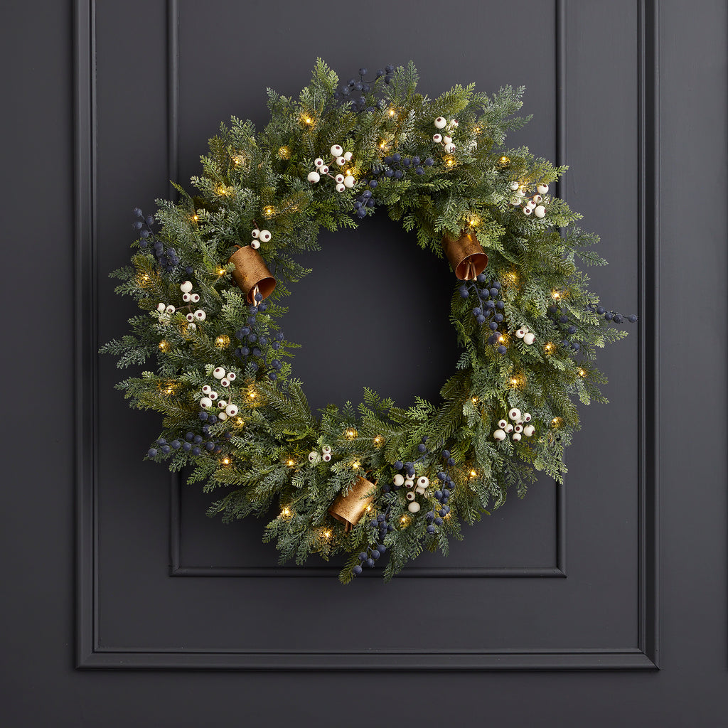 Mixed Mica Foliage with Harmony Bells 30in Wreath Pre-Lit with Fairy Lights (Battery-Operated)