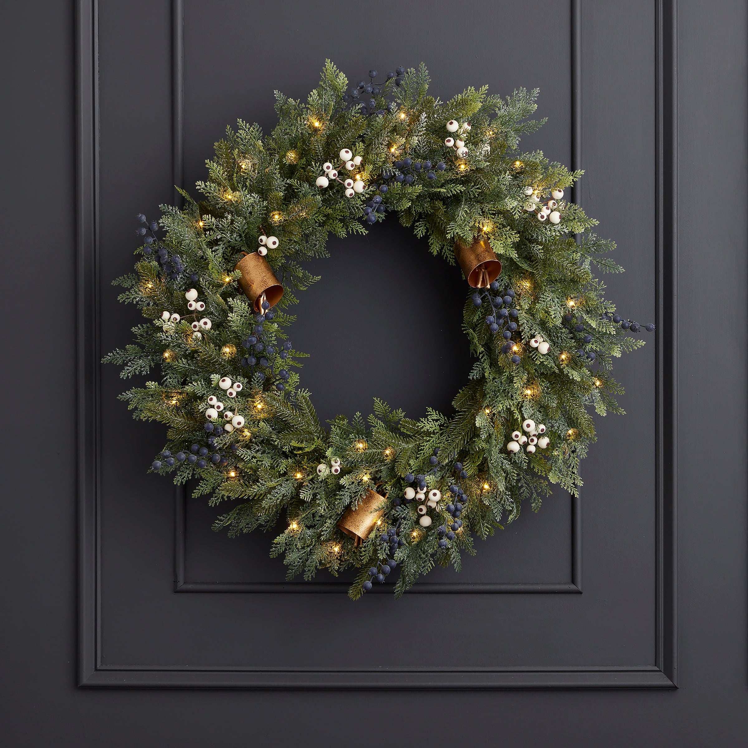 Mixed Mica Foliage with Harmony Bells 30in Wreath Pre-Lit with Fairy Lights (Battery-Operated)