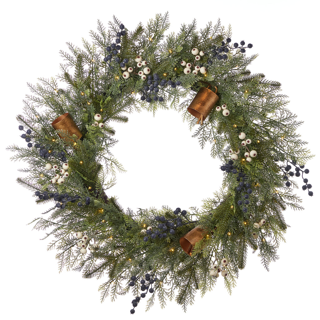 Mixed Mica Foliage with Harmony Bells 30in Wreath Pre-Lit with Fairy Lights (Battery-Operated)