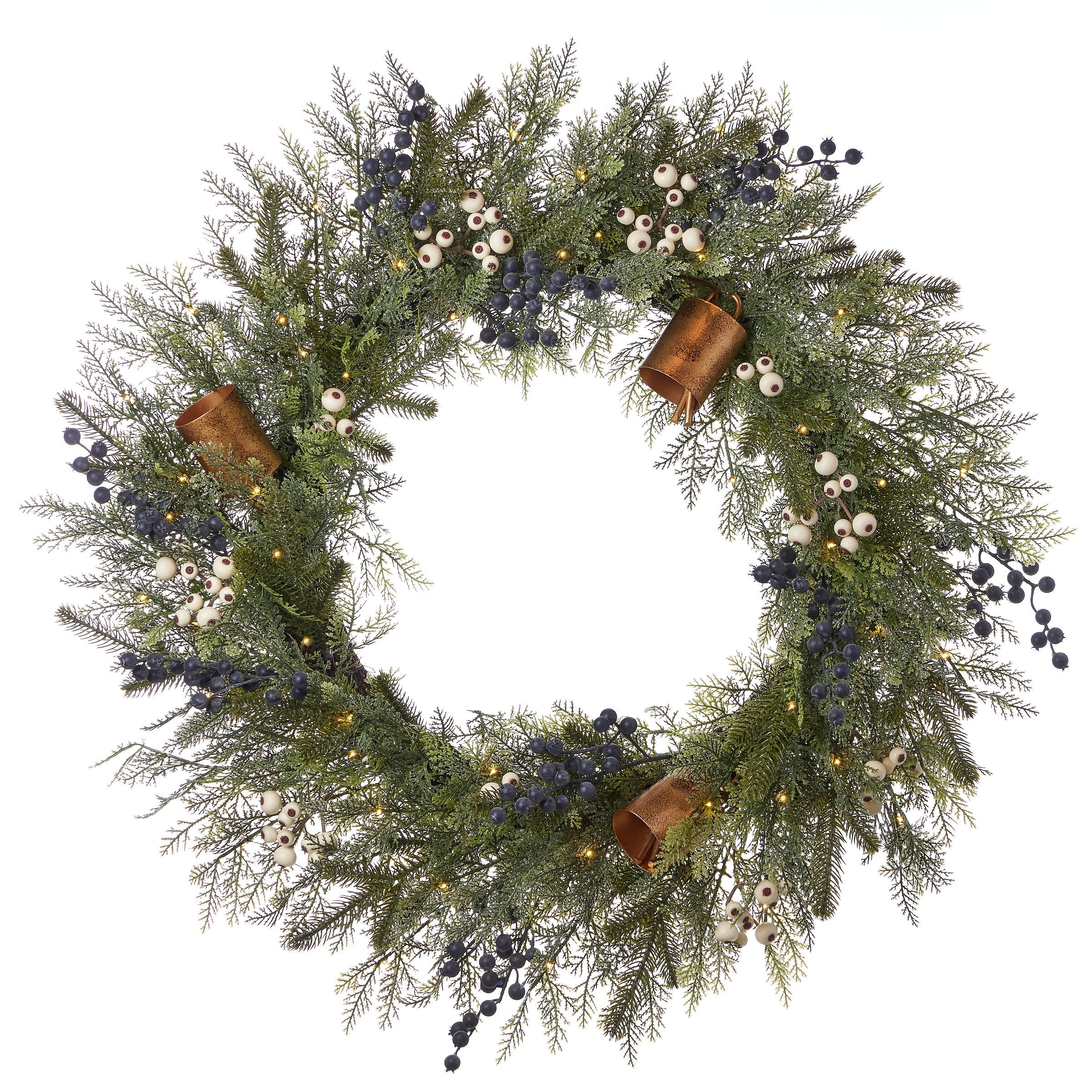 Mixed Mica Foliage with Harmony Bells 30in Wreath Pre-Lit with Fairy Lights (Battery-Operated)