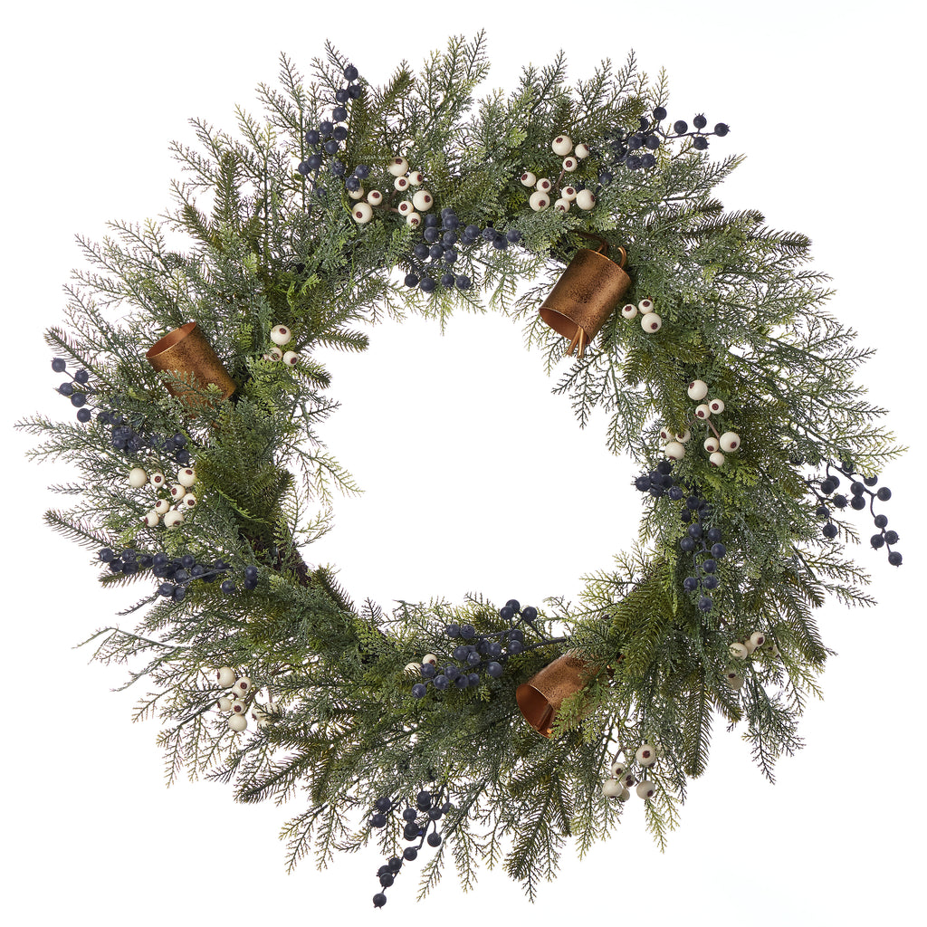 Mixed Mica Foliage with Harmony Bells 30in Wreath Pre-Lit with Fairy Lights (Battery-Operated)