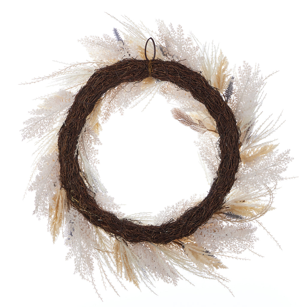 Fall Fields Bouquet with Feathers and Pampas 28in Wreath