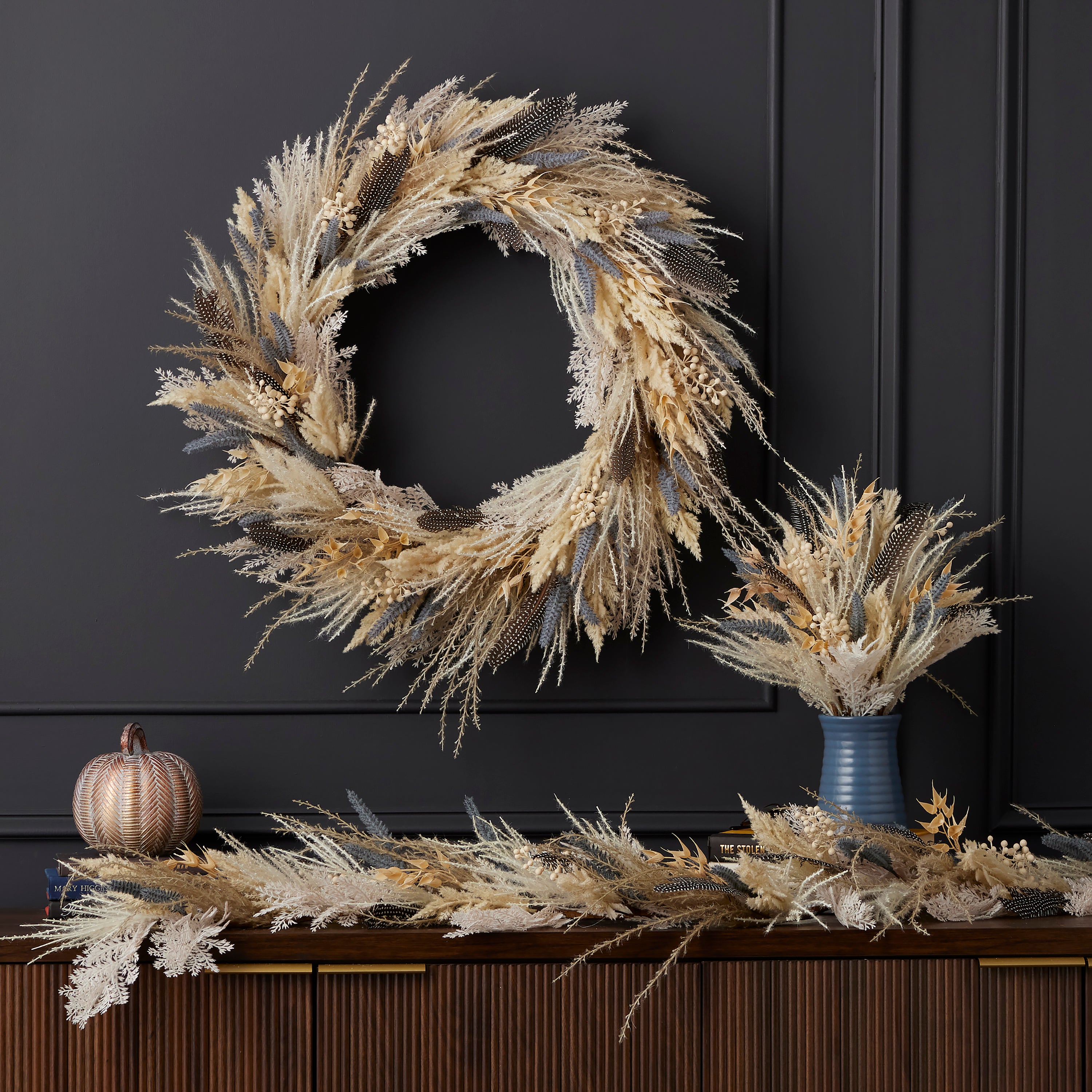 Fall Fields Bouquet with Feather and Pampas 6ft Garland