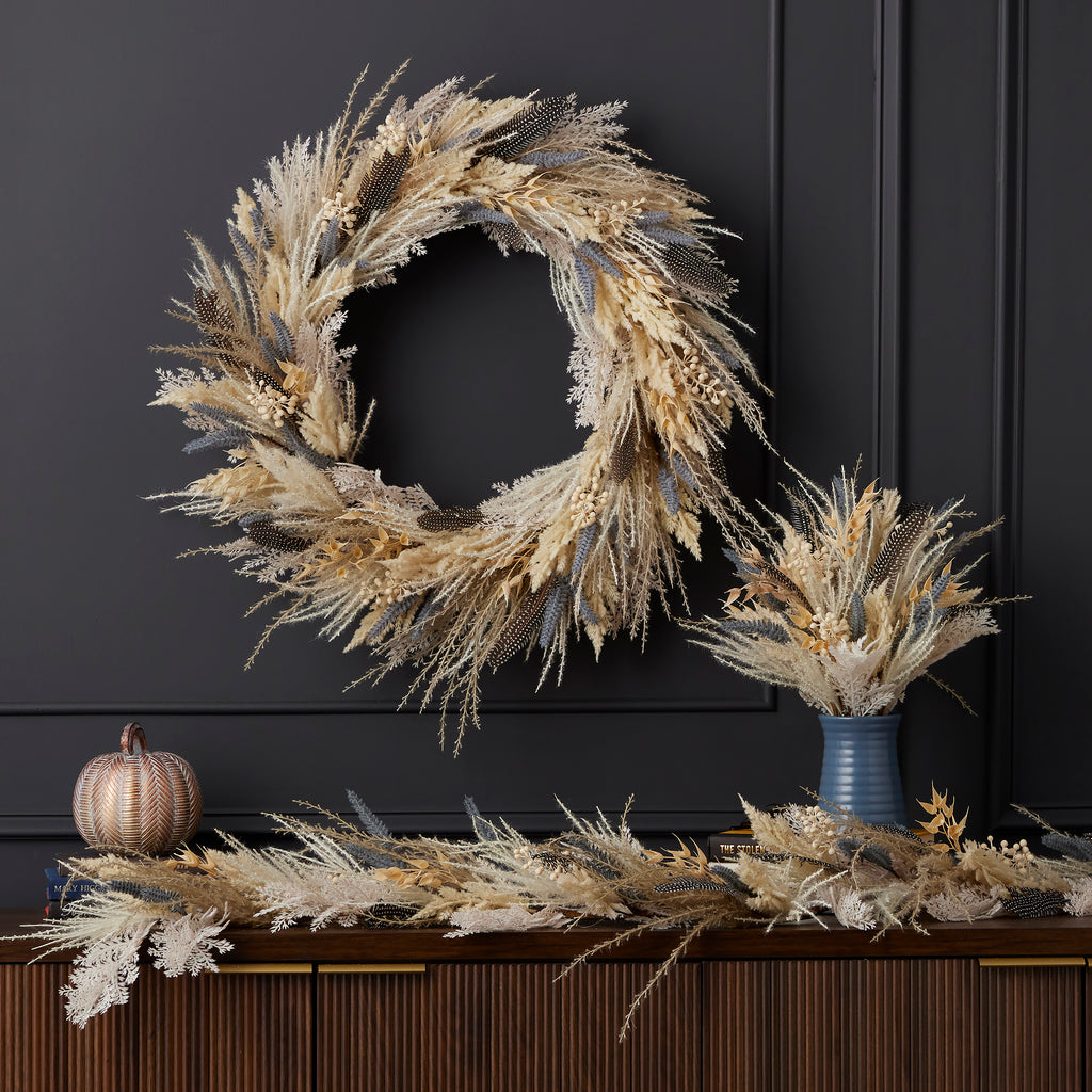 Fall Fields Bouquet with Feather and Pampas 18in Arrangement