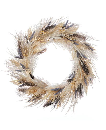 Fall Fields Bouquet with Feathers and Pampas 28in Wreath