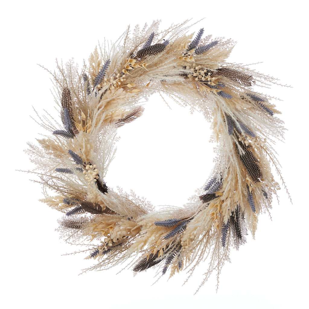 Fall Fields Bouquet with Feathers and Pampas 28in Wreath