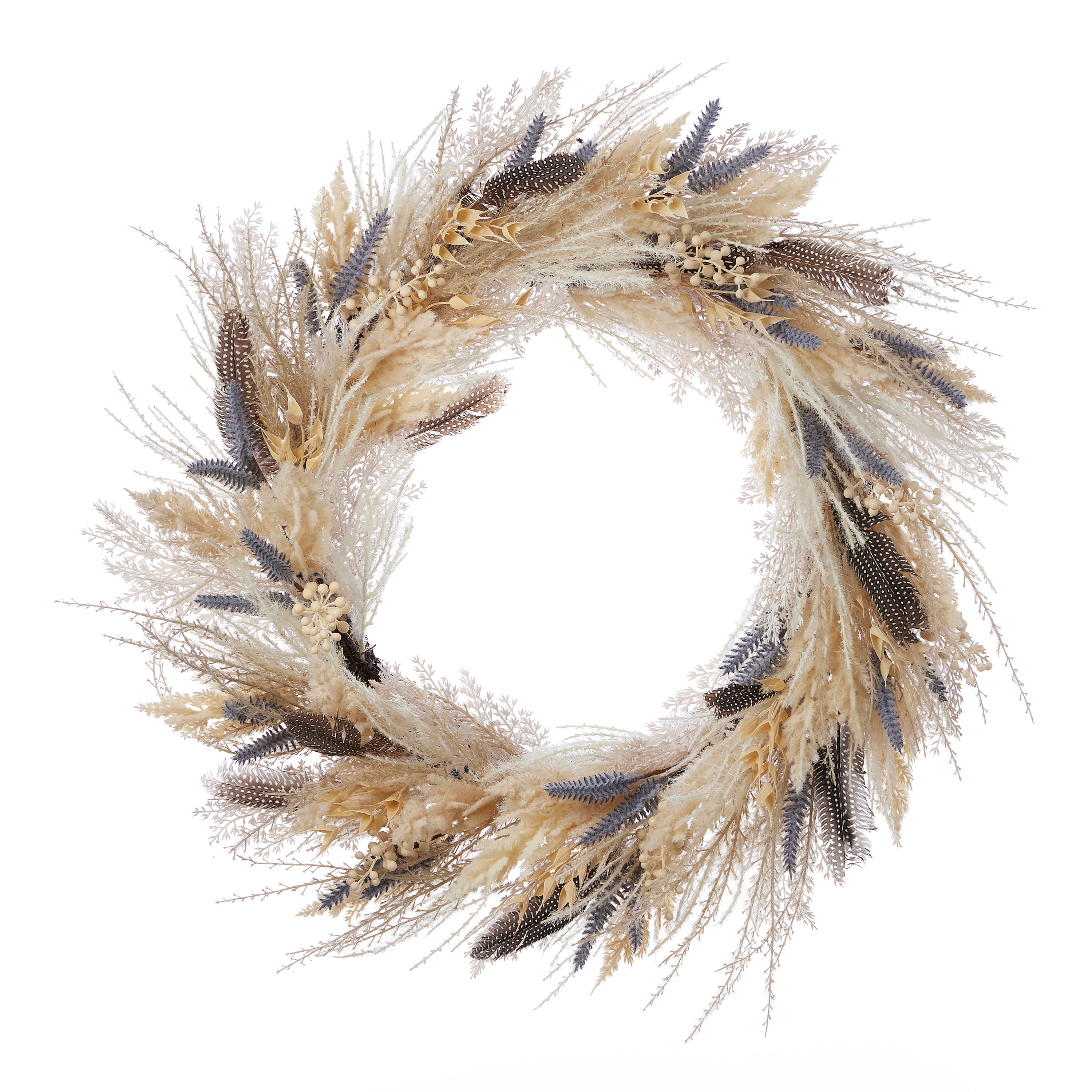 Fall Fields Bouquet with Feathers and Pampas 28in Wreath