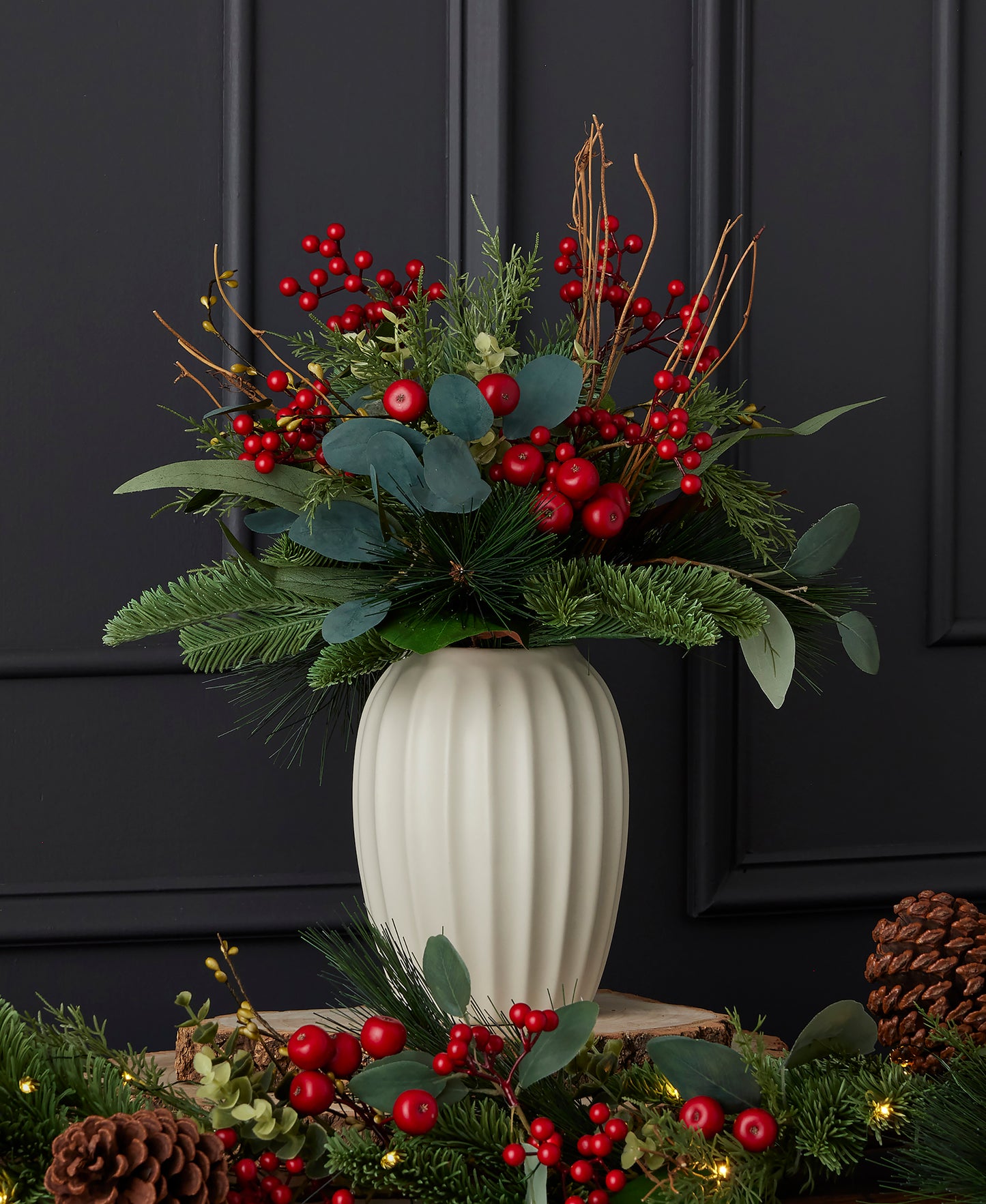 Magnolia Leaf, Eucalyptus, and Berry 19in Arrangement in Ceramic Pot