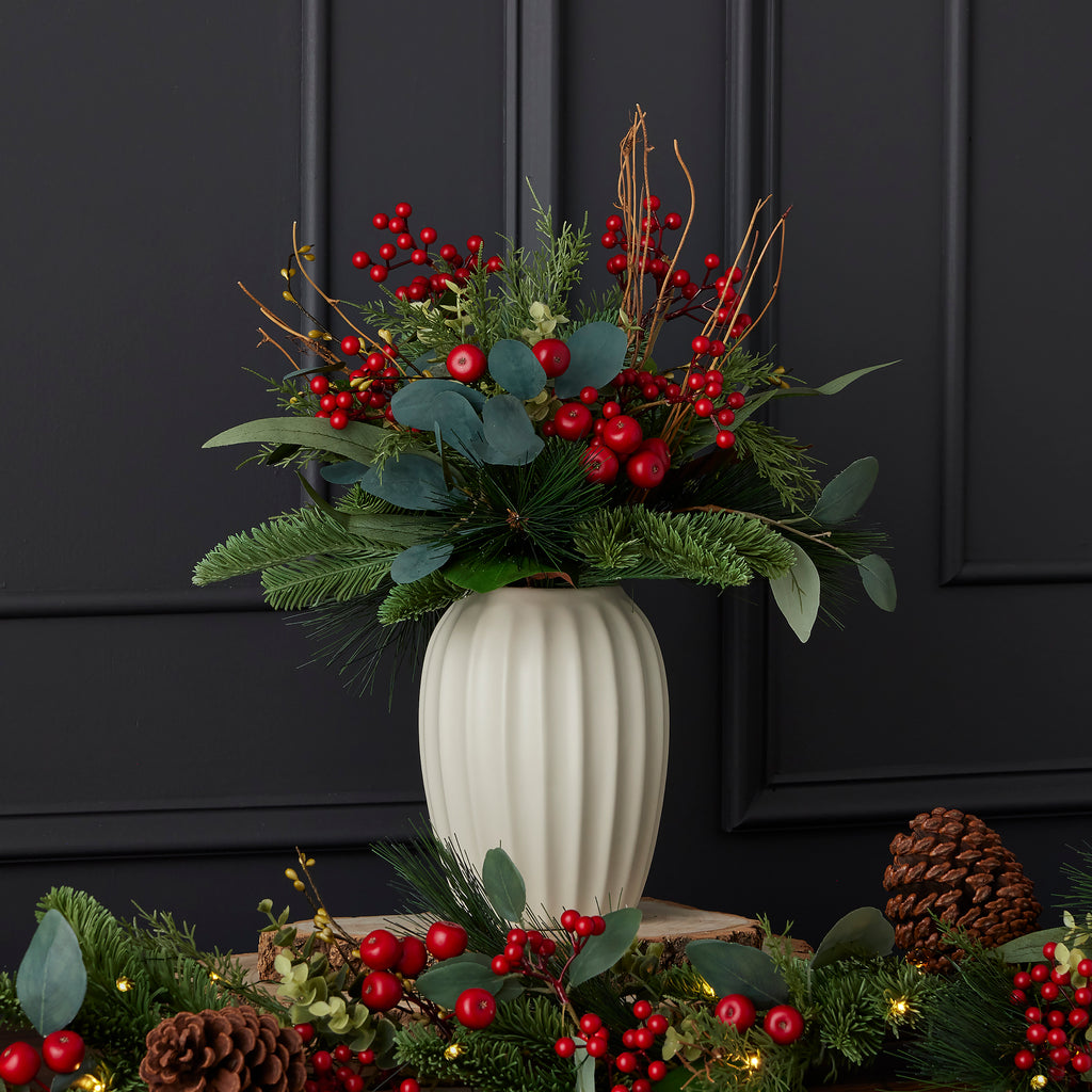 Magnolia Leaf, Eucalyptus, and Berry 19in Arrangement with Ceramic Pot