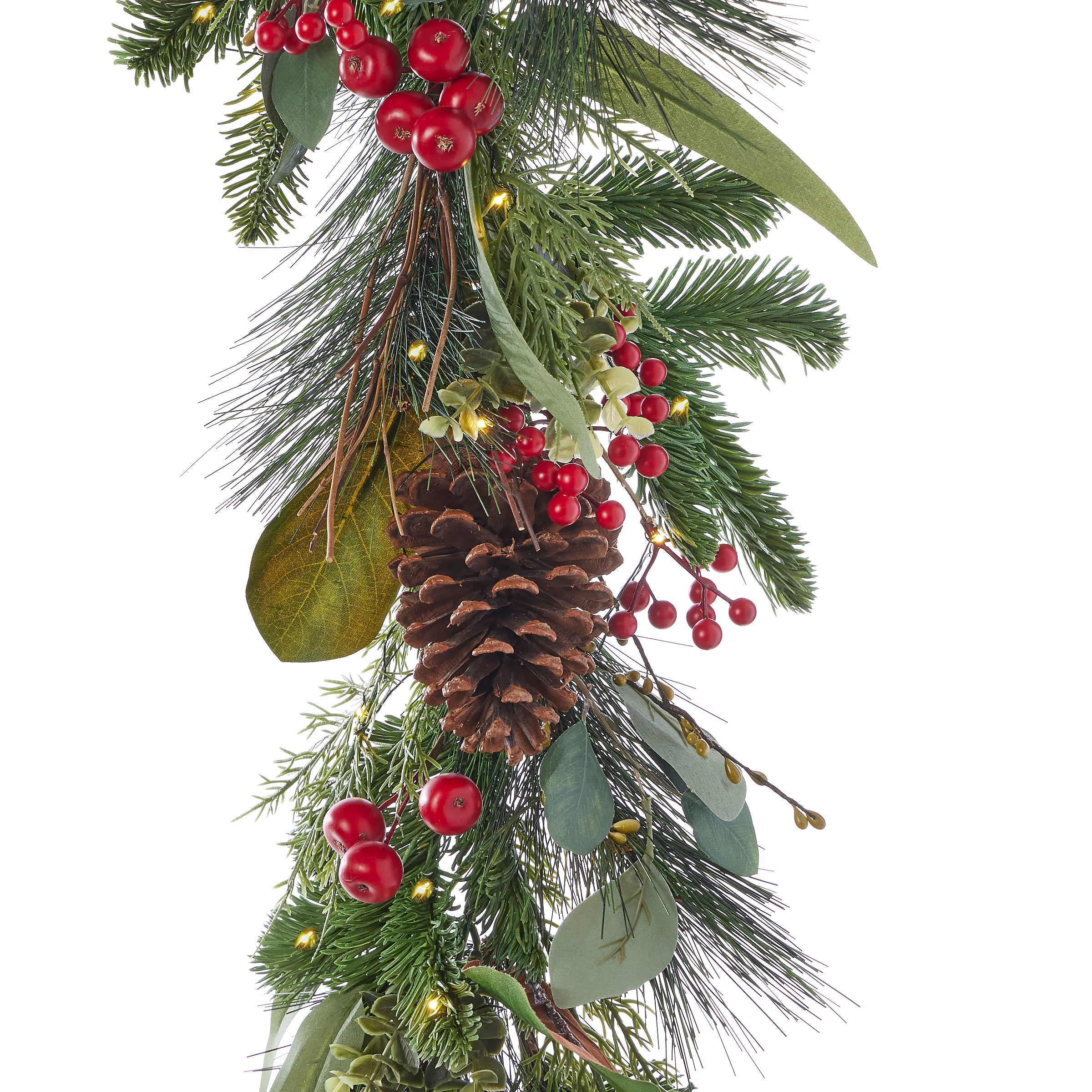 Magnolia Leaf, Eucalyptus, and Berry 9ft Garland (Battery-Operated)