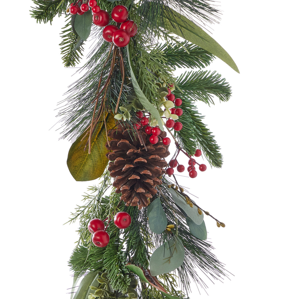 Magnolia Leaf, Eucalyptus, and Berry 9ft Garland (Battery-Operated)