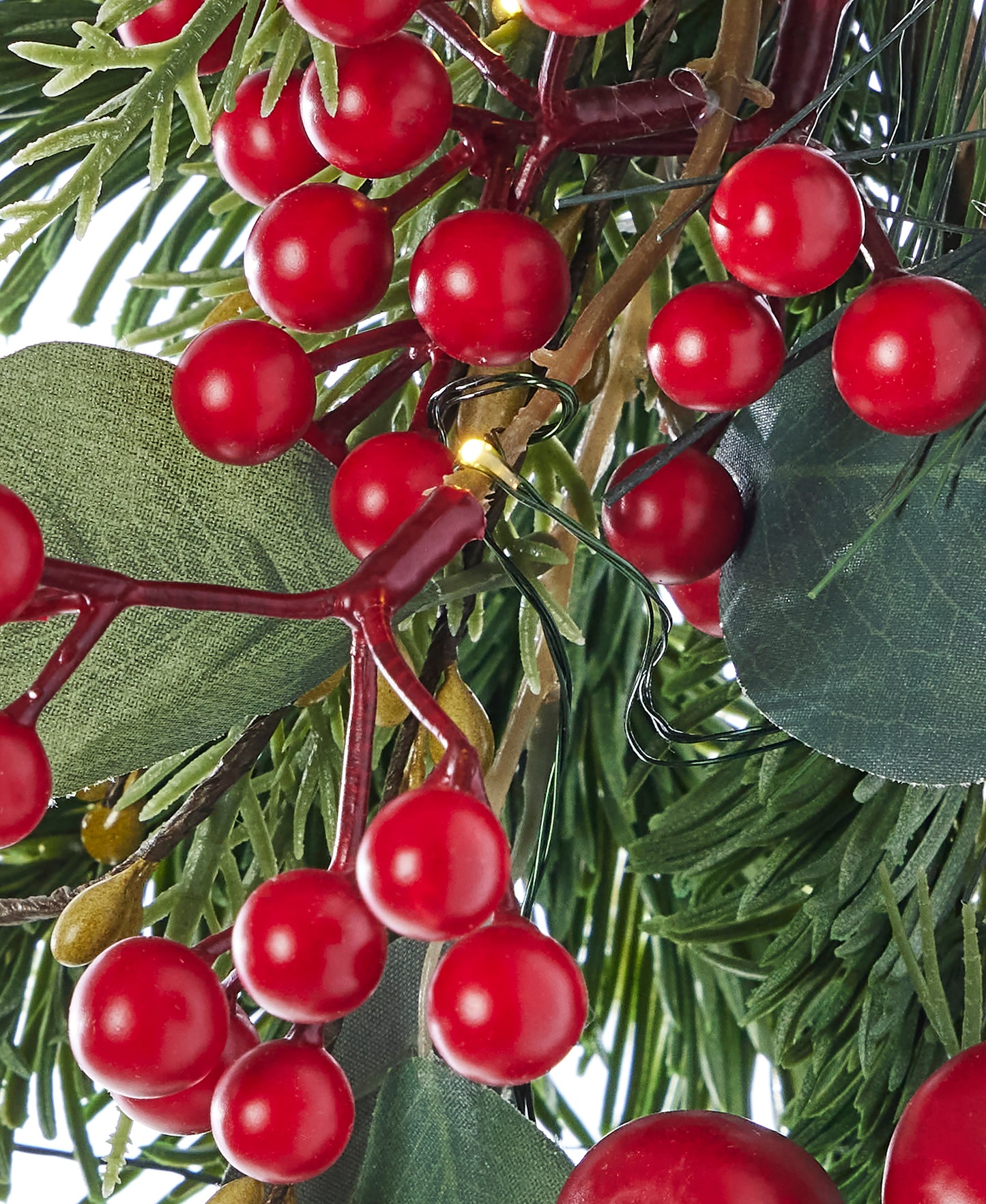 Magnolia Leaf, Eucalyptus, and Berry 9ft Garland, Pre-Lit with 50 LED Fairy Lights (Battery-Operated)