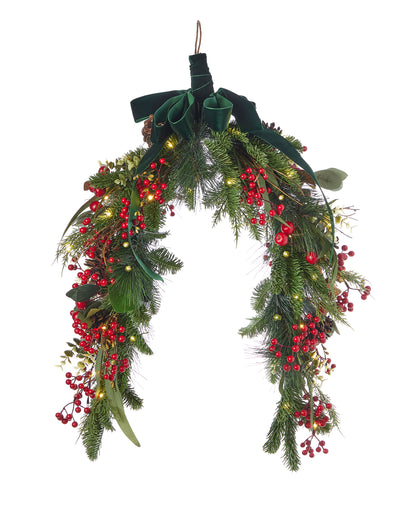 Magnolia Leaf, Eucalyptus, and Berry 30in Swag, Pre-Lit with 35 LED Fairy Lights (Battery-Operated)