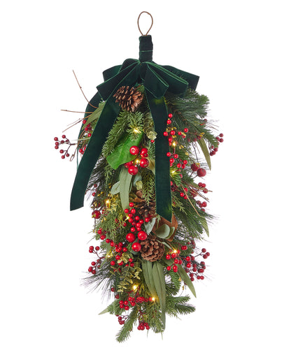 Magnolia Leaf, Eucalyptus, and Berry 30in Swag, Pre-Lit with 35 LED Fairy Lights (Battery-Operated)