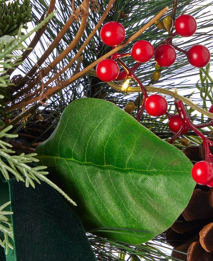 Magnolia Leaf, Eucalyptus, and Berry 28in Wreath, Pre-Lit with 35 LED Fairy Lights (Battery-Operated)