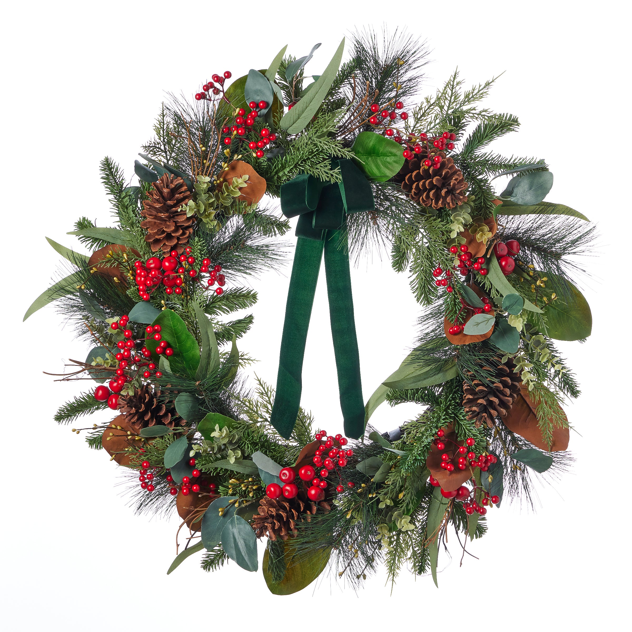 Magnolia Leaf, Eucalyptus, and Berry 28in Wreath (Battery-Operated)