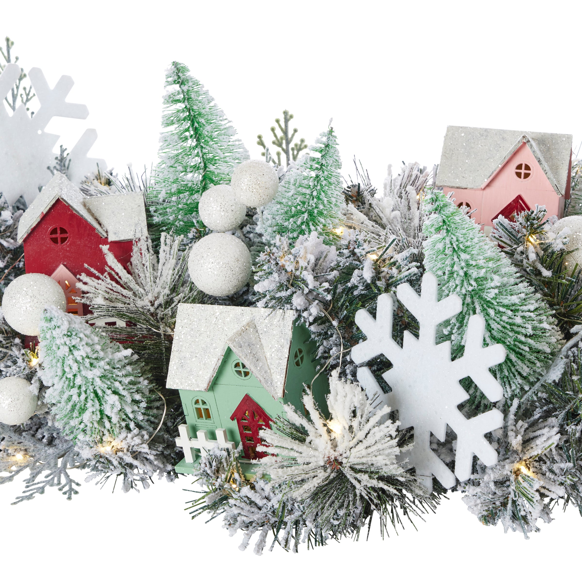 Snowy Cottage Pre-lit 60in Mantel Swag (Battery-Operated)