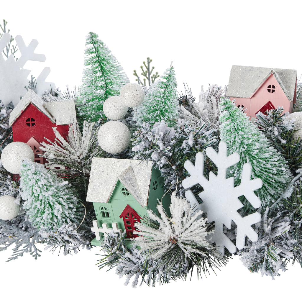 Snowy Cottage Pre-lit 60in Mantel Swag (Battery-Operated)
