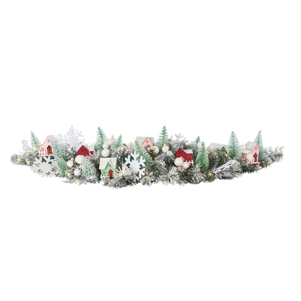 Snowy Cottage Pre-lit 60in Mantel Swag (Battery-Operated)