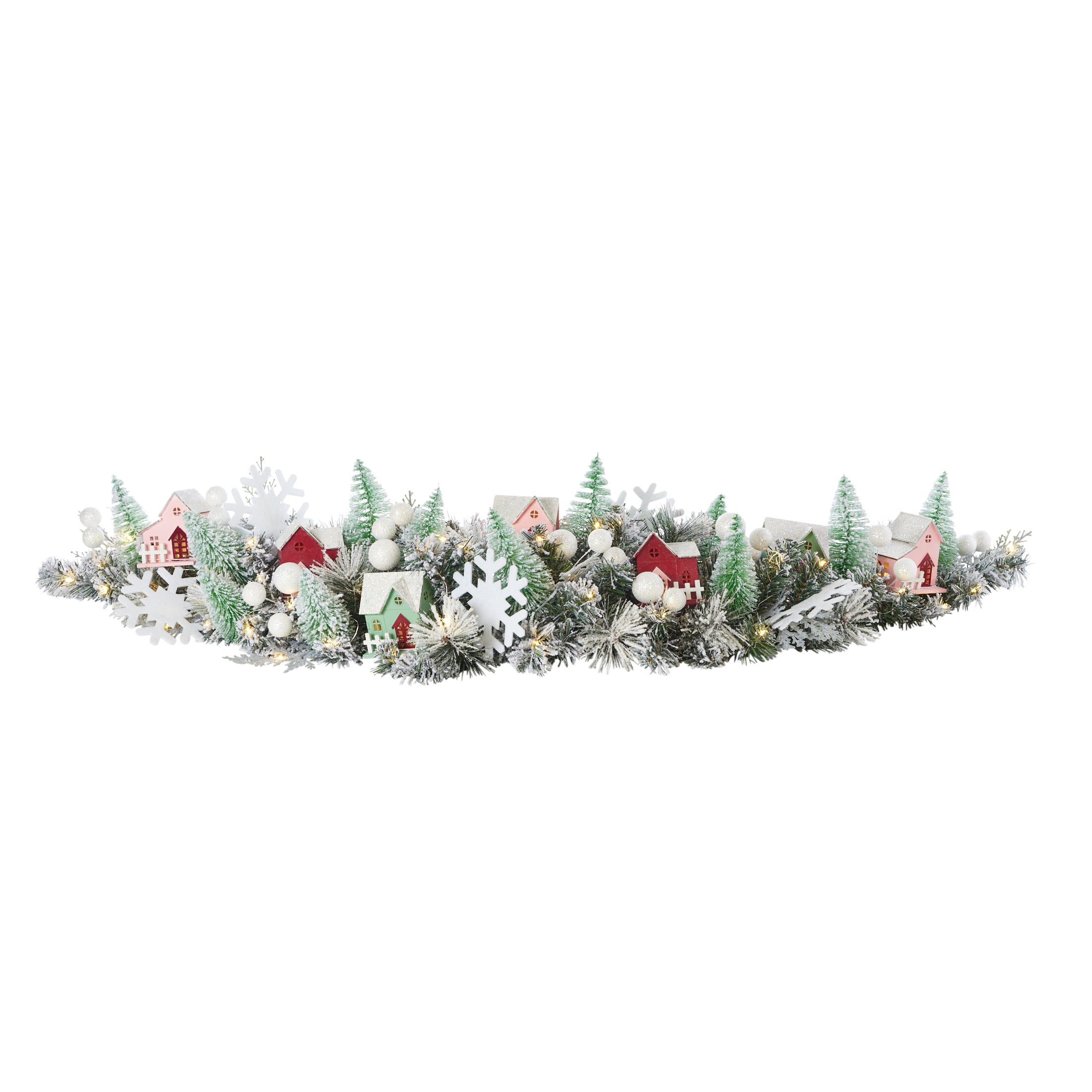 Snowy Cottage Pre-lit 60in Mantel Swag (Battery-Operated)
