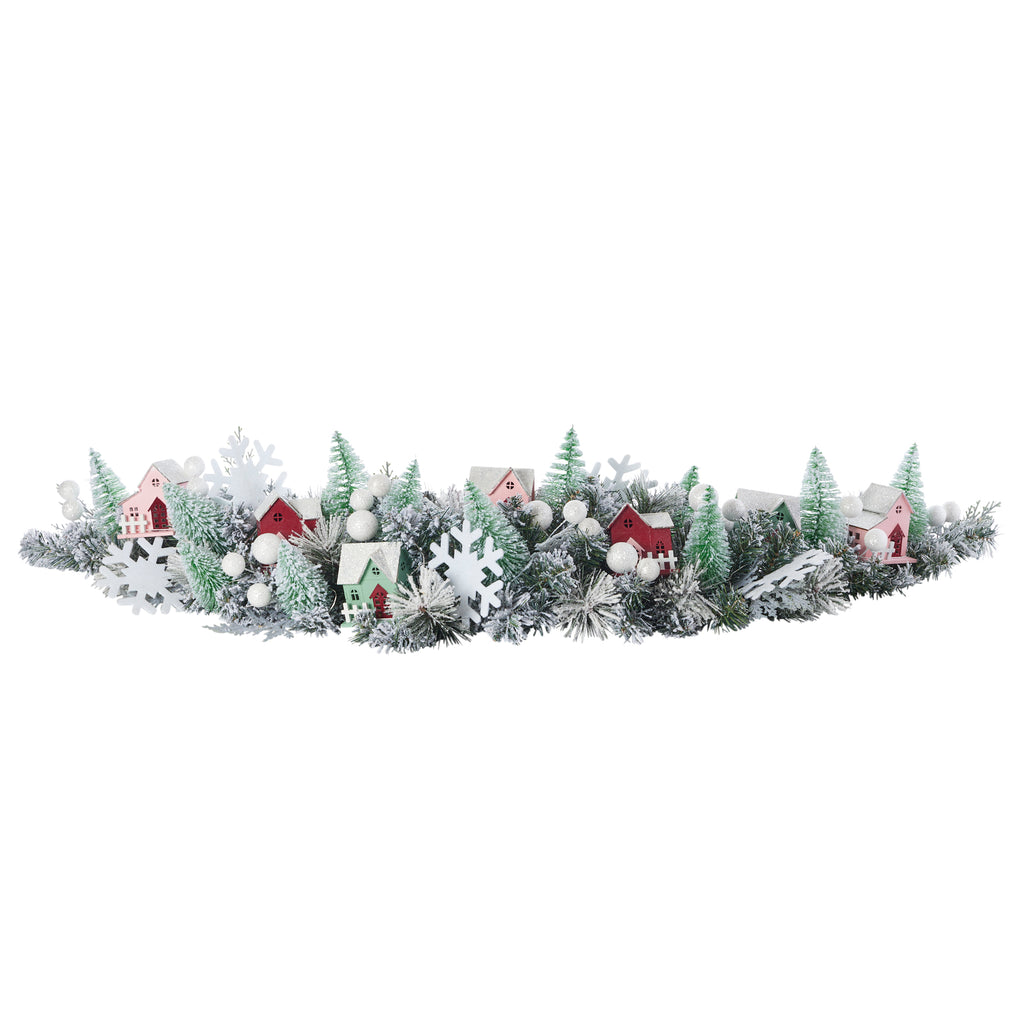 Snowy Cottage Pre-lit 60in Mantel Swag (Battery-Operated)