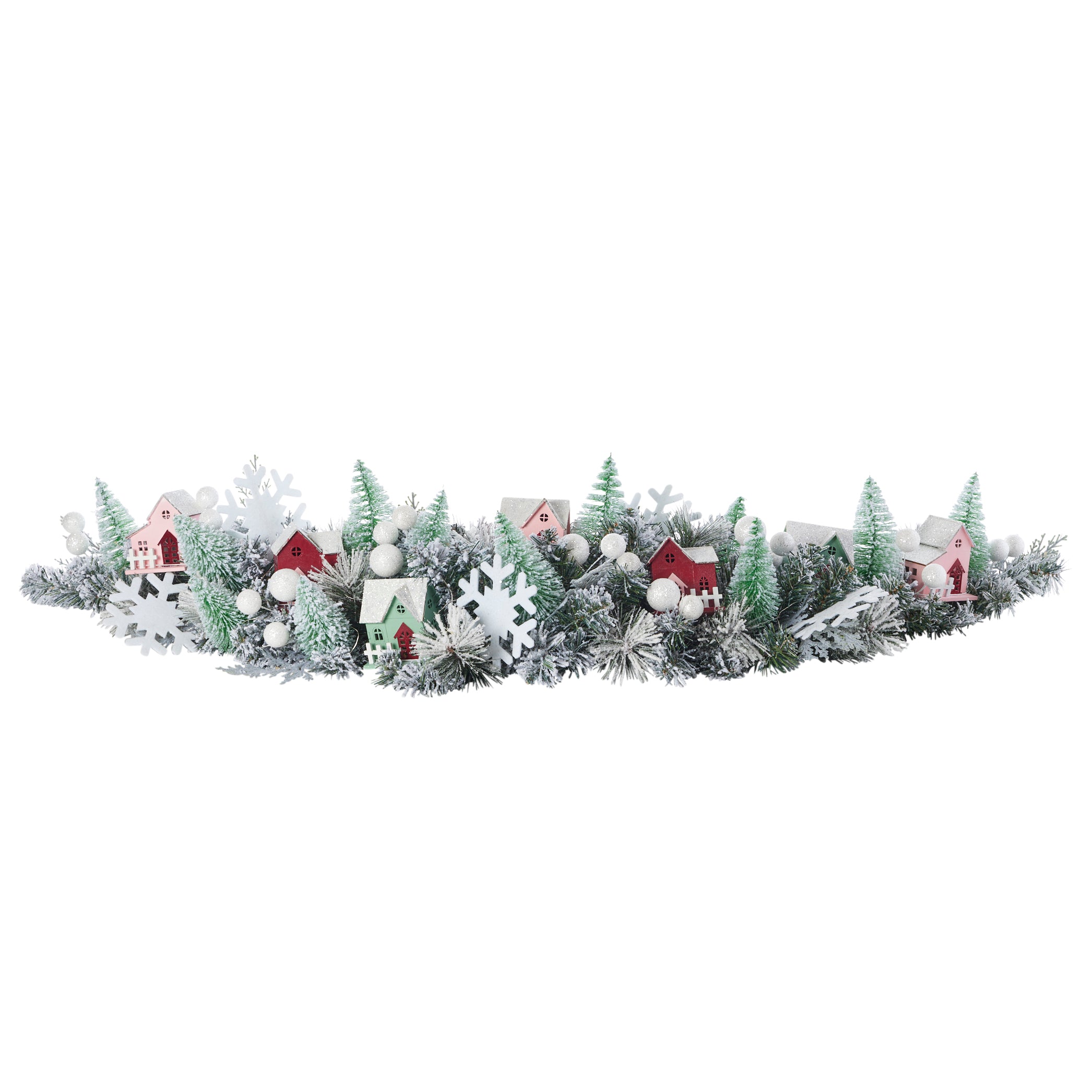 Snowy Cottage Pre-lit 60in Mantel Swag (Battery-Operated)