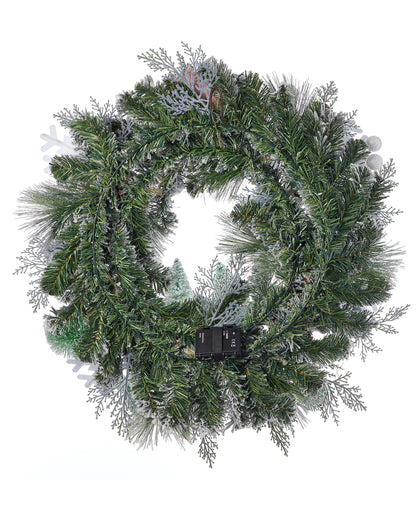 Snowy Cottage Wreath 26in Pre-Lit with 50 LED Fairy Lights (Battery-Operated)