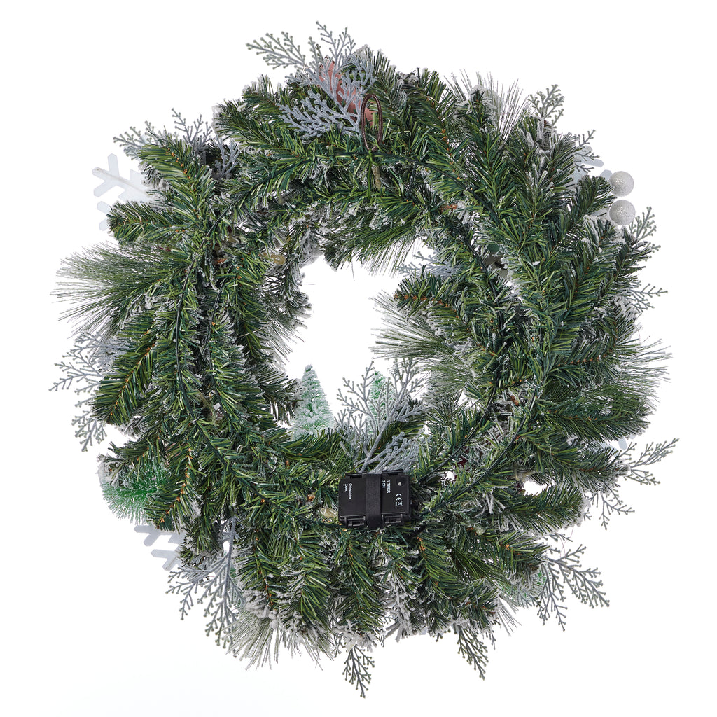 Snowy Cottage Wreath 26in Pre-Lit (Battery-Operated)