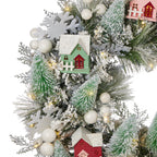 Snowy Cottage Wreath 26in Pre-Lit (Battery-Operated)