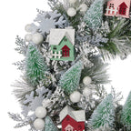 Snowy Cottage Wreath 26in Pre-Lit (Battery-Operated)