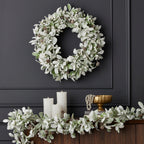 Snowy Lambs Ear and Holly Berry 9ft Garland-White (Unlit)