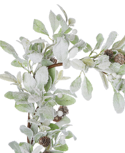 Snowy Lambs Ear and Holly Berry 9ft Garland-White