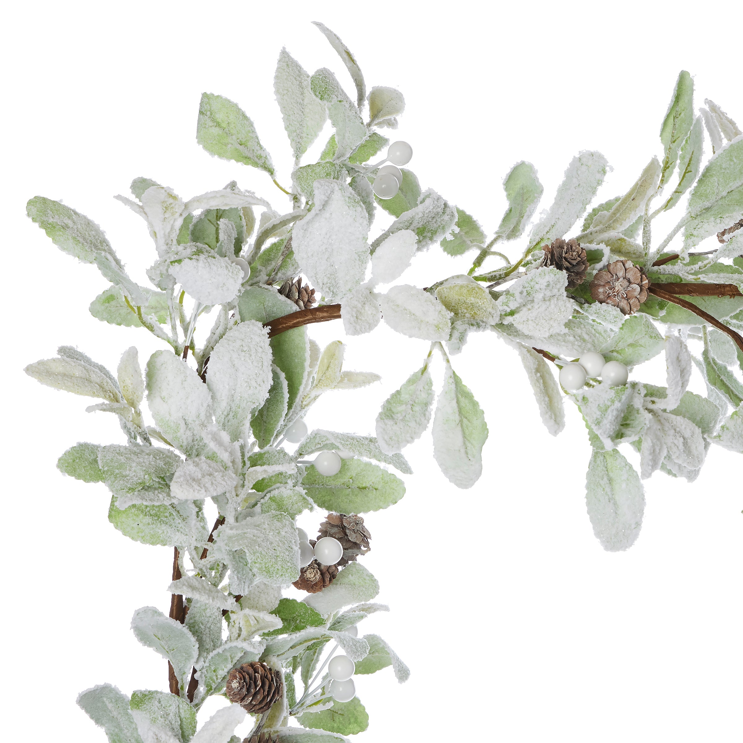Snowy Lambs Ear and Holly Berry 9ft Garland-White (Unlit)