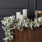 Snowy Lambs Ear and Holly Berry 9ft Garland-White (Unlit)