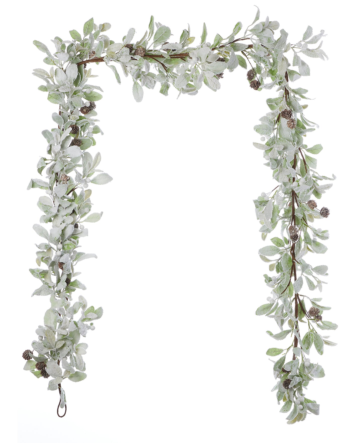 Snowy Lambs Ear and Holly Berry 9ft Garland-White