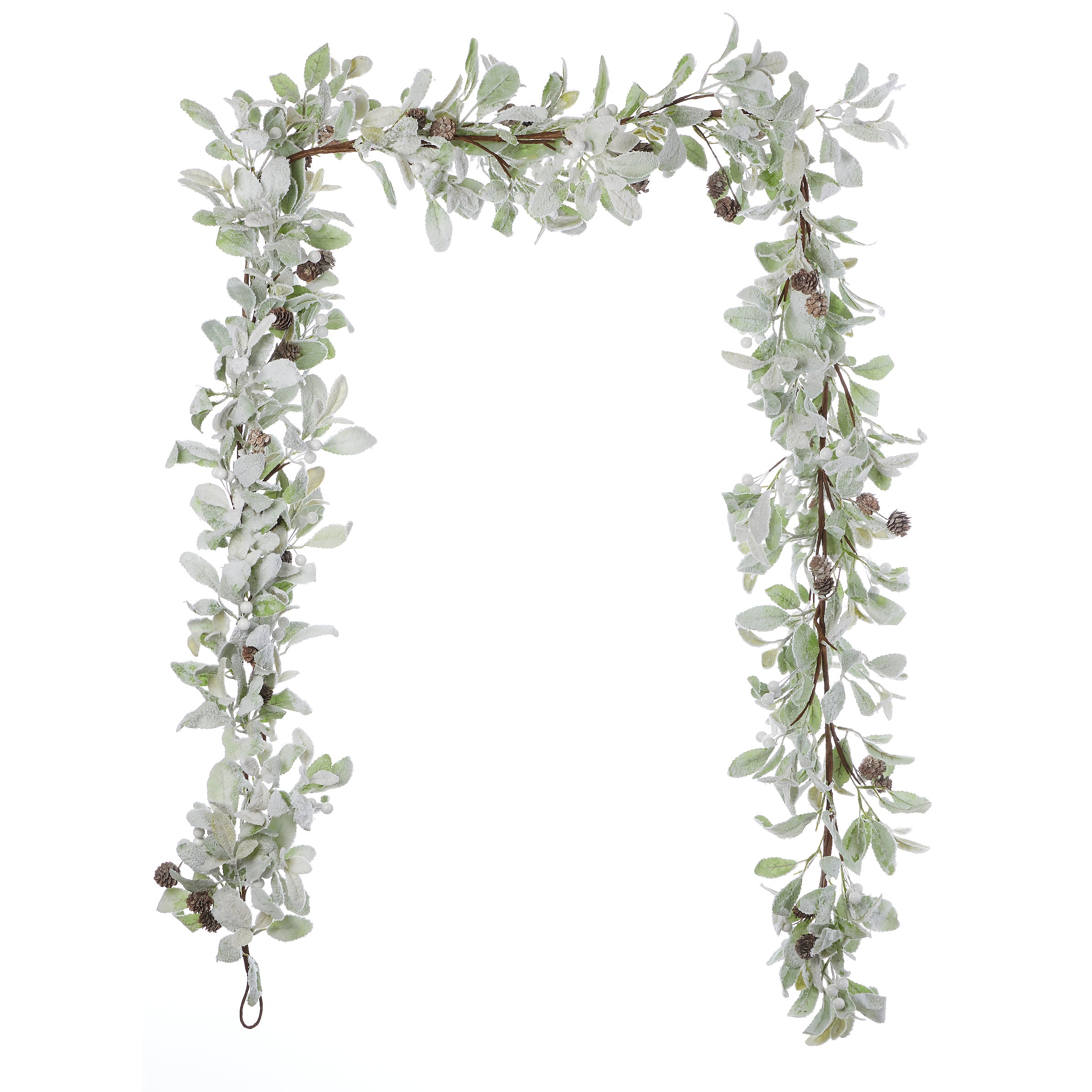 Snowy Lambs Ear and Holly Berry 9ft Garland-White (Unlit)