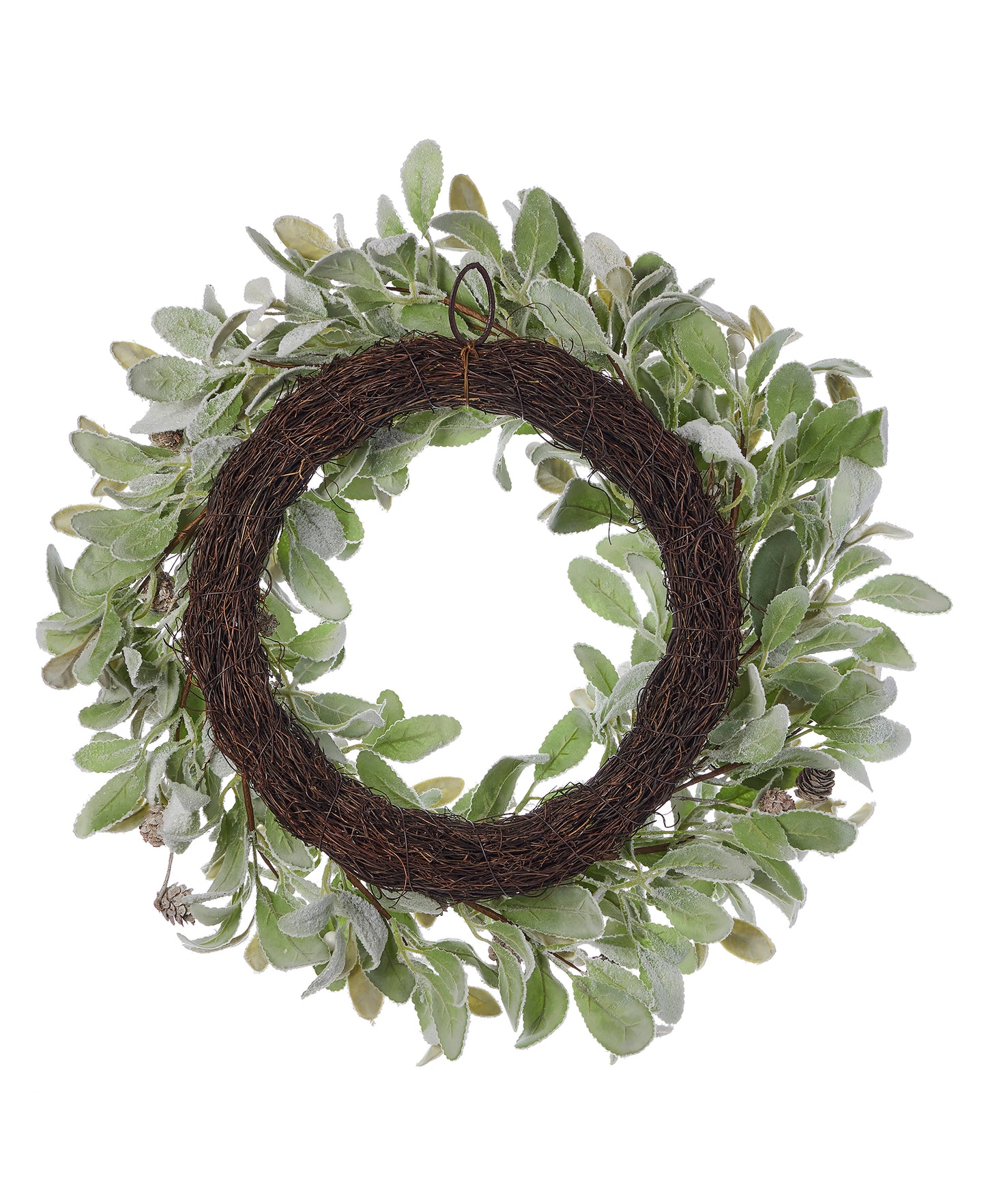 Snowy Lambs Ear and Holly Berry 24in Wreath-White