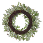 Snowy Lambs Ear and Holly Berry 24in Wreath-White (Unlit)