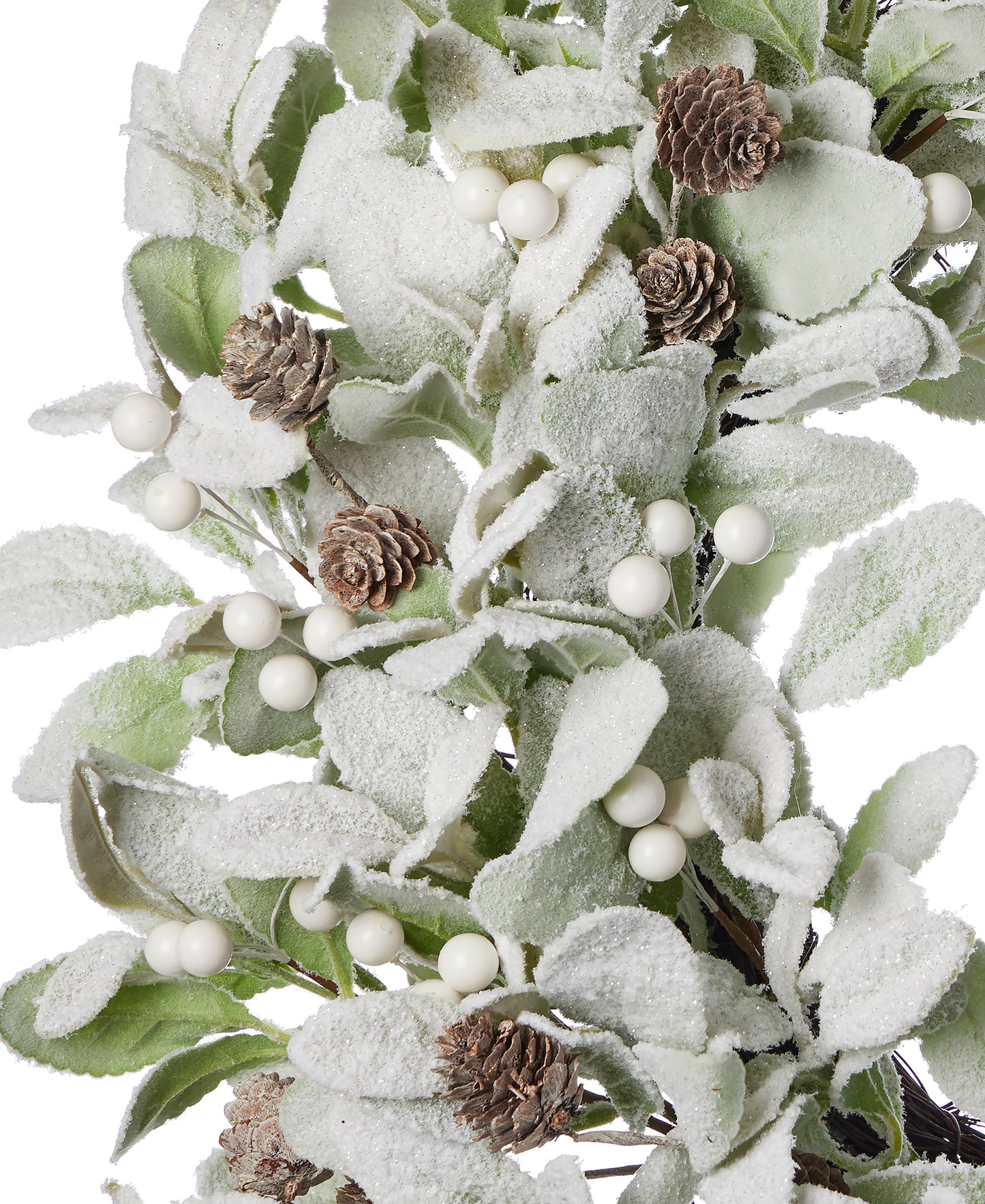Snowy Lambs Ear and Holly Berry 24in Wreath-White
