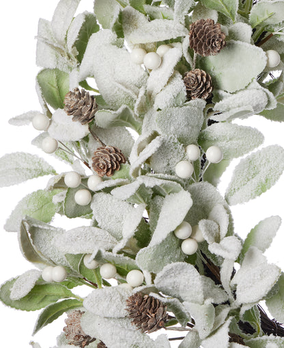 Snowy Lambs Ear and Holly Berry 24in Wreath-White