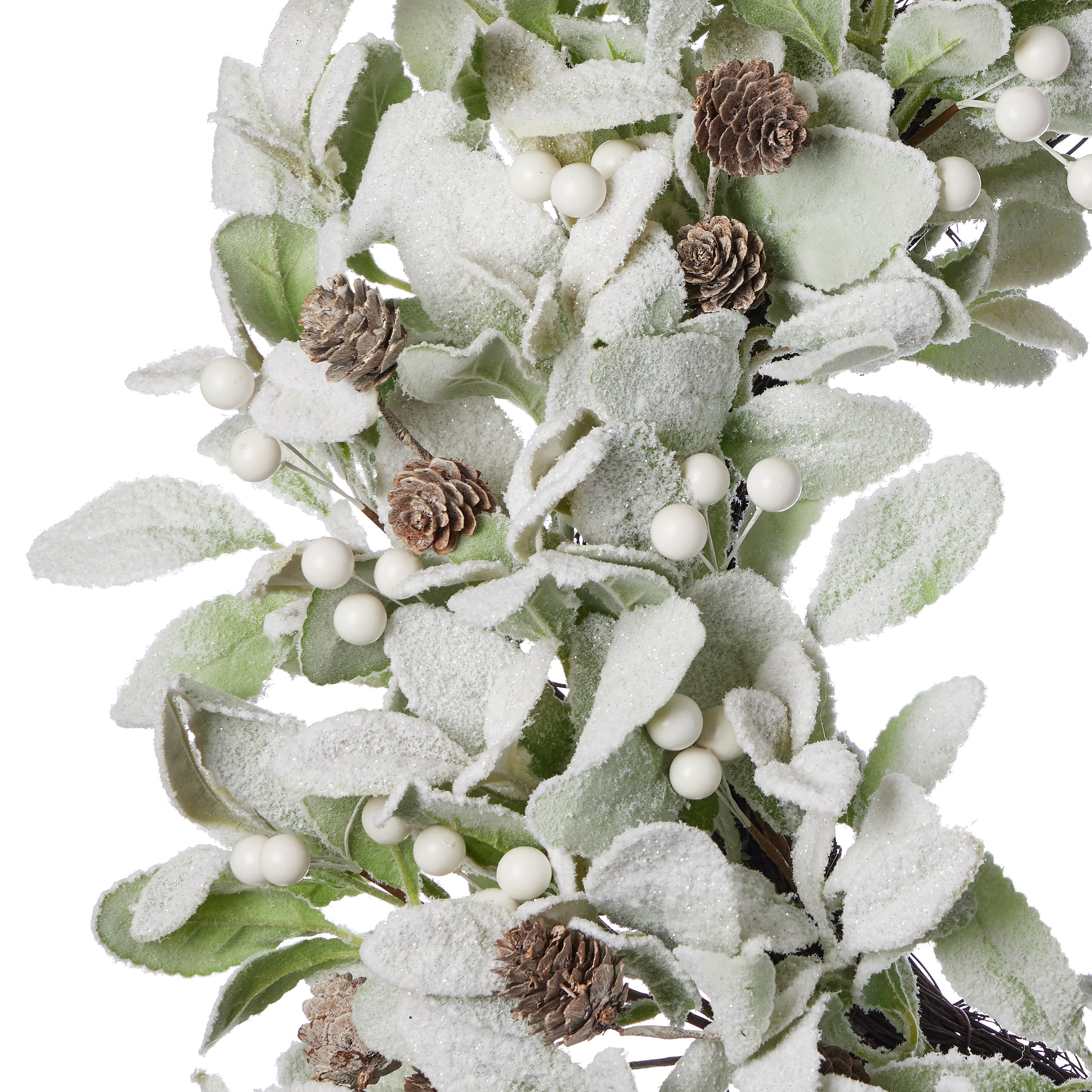 Snowy Lambs Ear and Holly Berry 9ft Garland-White (Unlit)