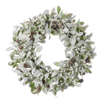 Snowy Lambs Ear and Holly Berry 24in Wreath-White (Unlit)