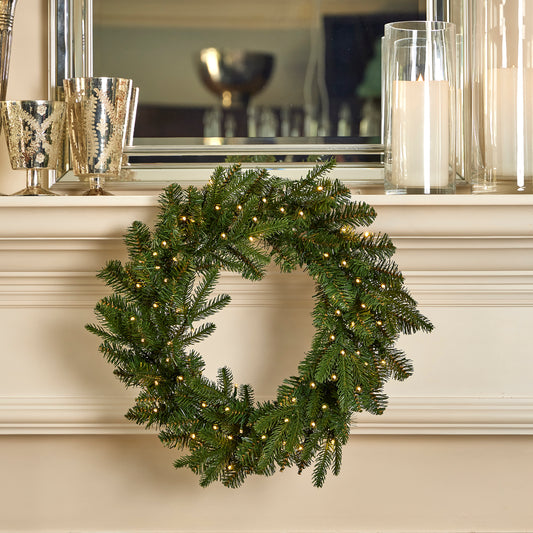 Dakota Pine 24in Wreath, 50 Dual LED Lights w/ 9 functions (Battery-Operated)