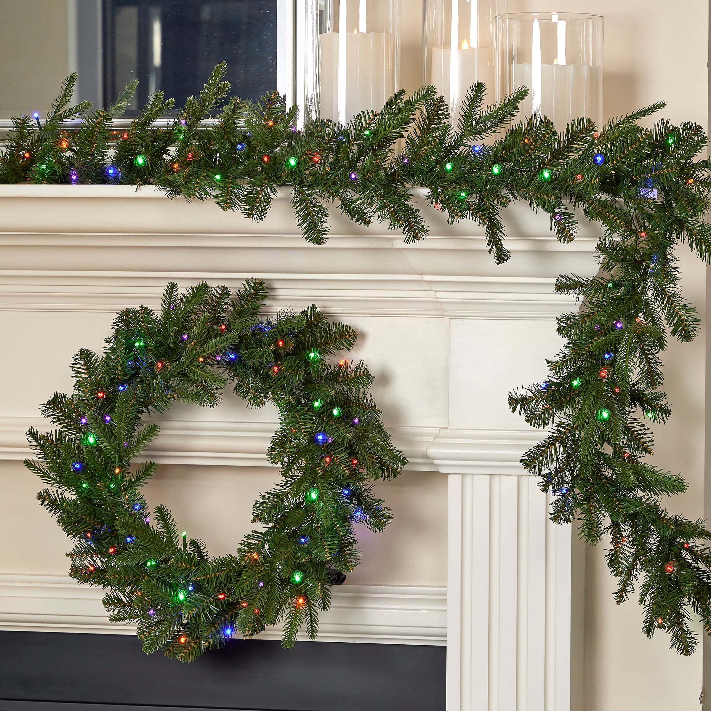 Dakota Pine 24in Wreath, 50 Dual LED Lights w/ 9 functions (Battery-Operated)