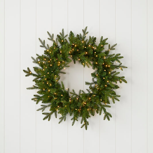 Dandan Pine 24" Wreath with Warm LED Lights